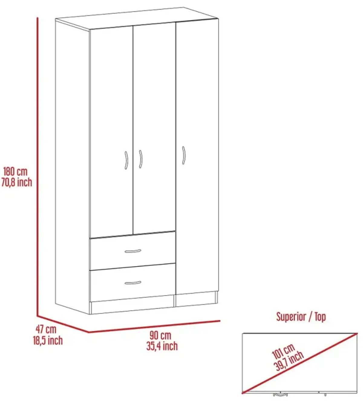 Three Door Armoire Clark, Bedroom, White