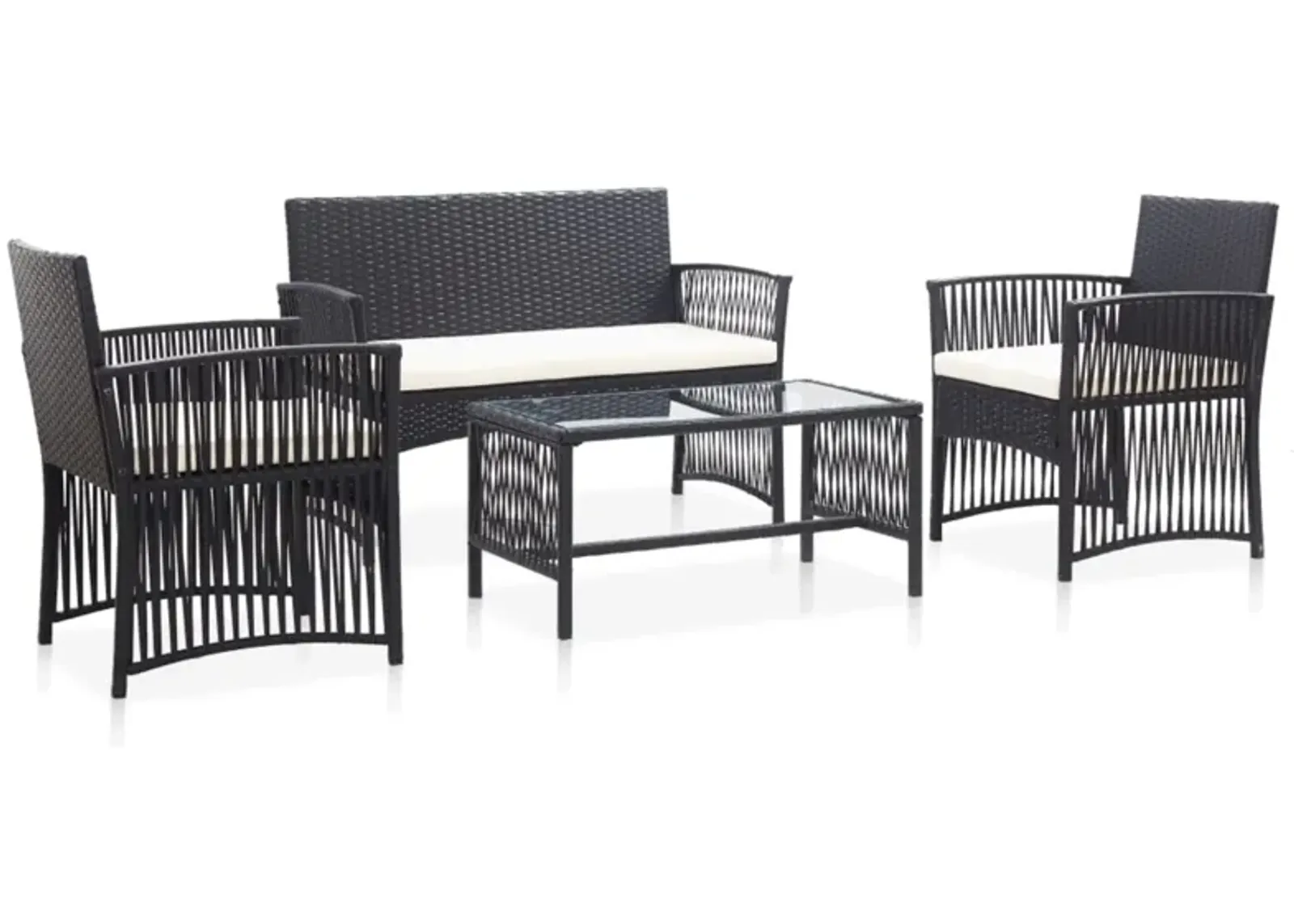 vidaXL 4 Piece Garden Lounge Set with Cushion Poly Rattan Black