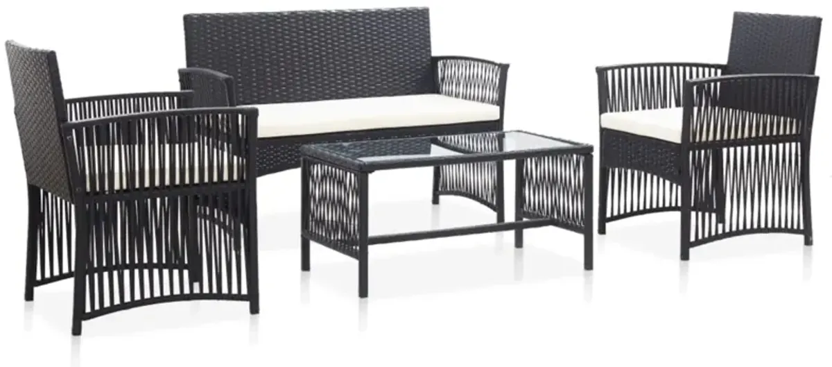 vidaXL 4 Piece Garden Lounge Set with Cushion Poly Rattan Black