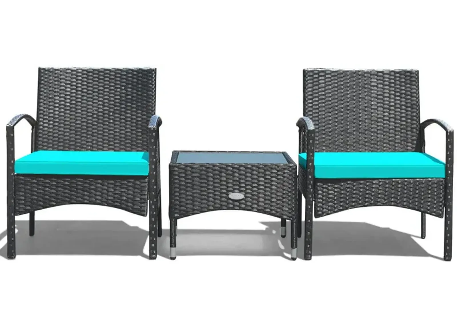 3 Pieces Patio Wicker Rattan Furniture Set with Cushion for Lawn Backyard