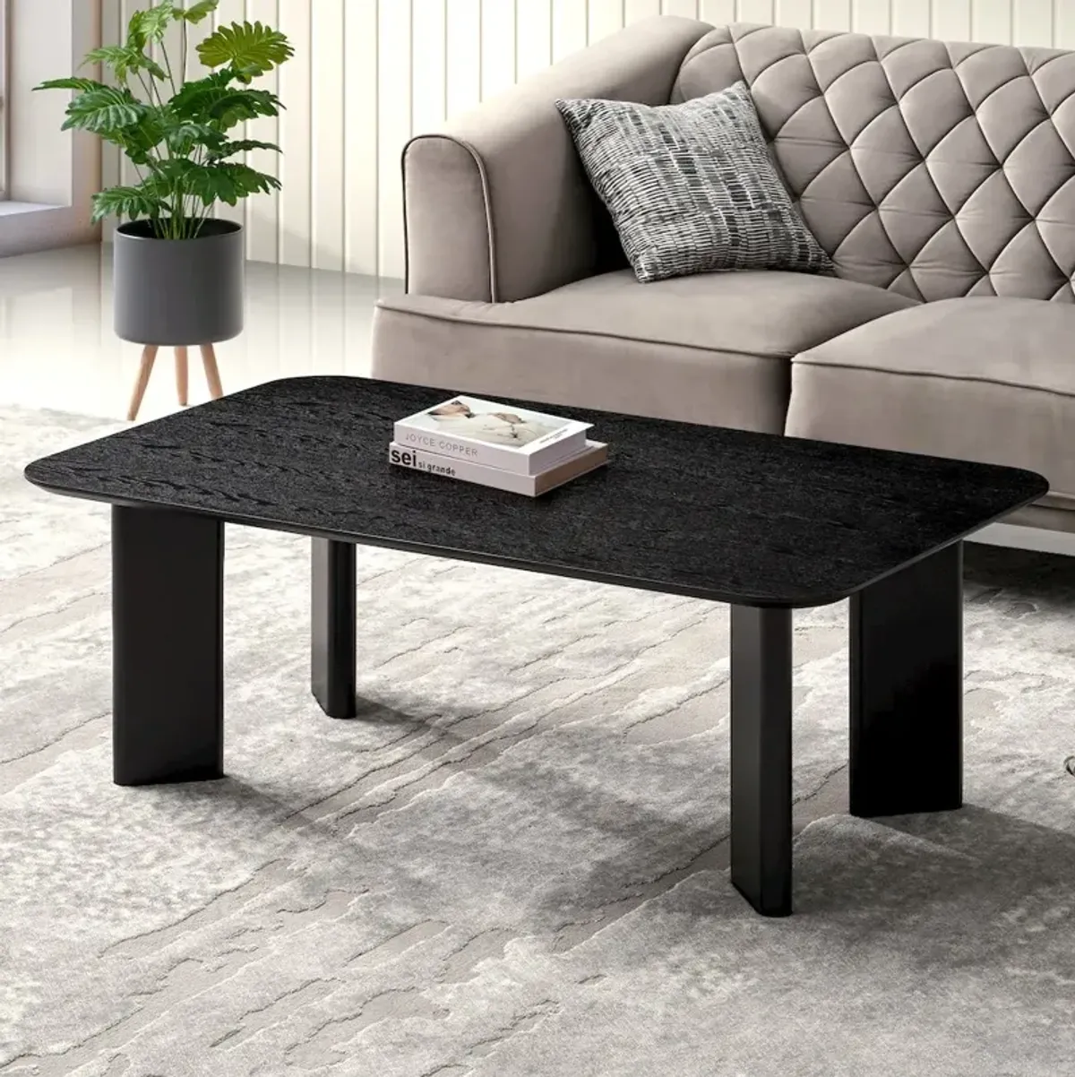 Omax Decor Joss Rectangular Shape Modern Wood Coffee Table in Black Ash