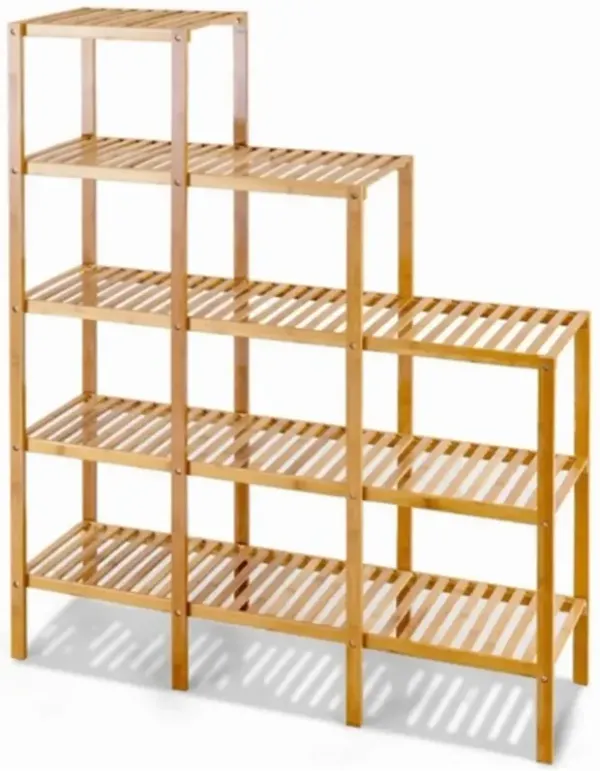 Wicker Wood 5-Tier Versatile Bookcase Plant Stand Storage Rack