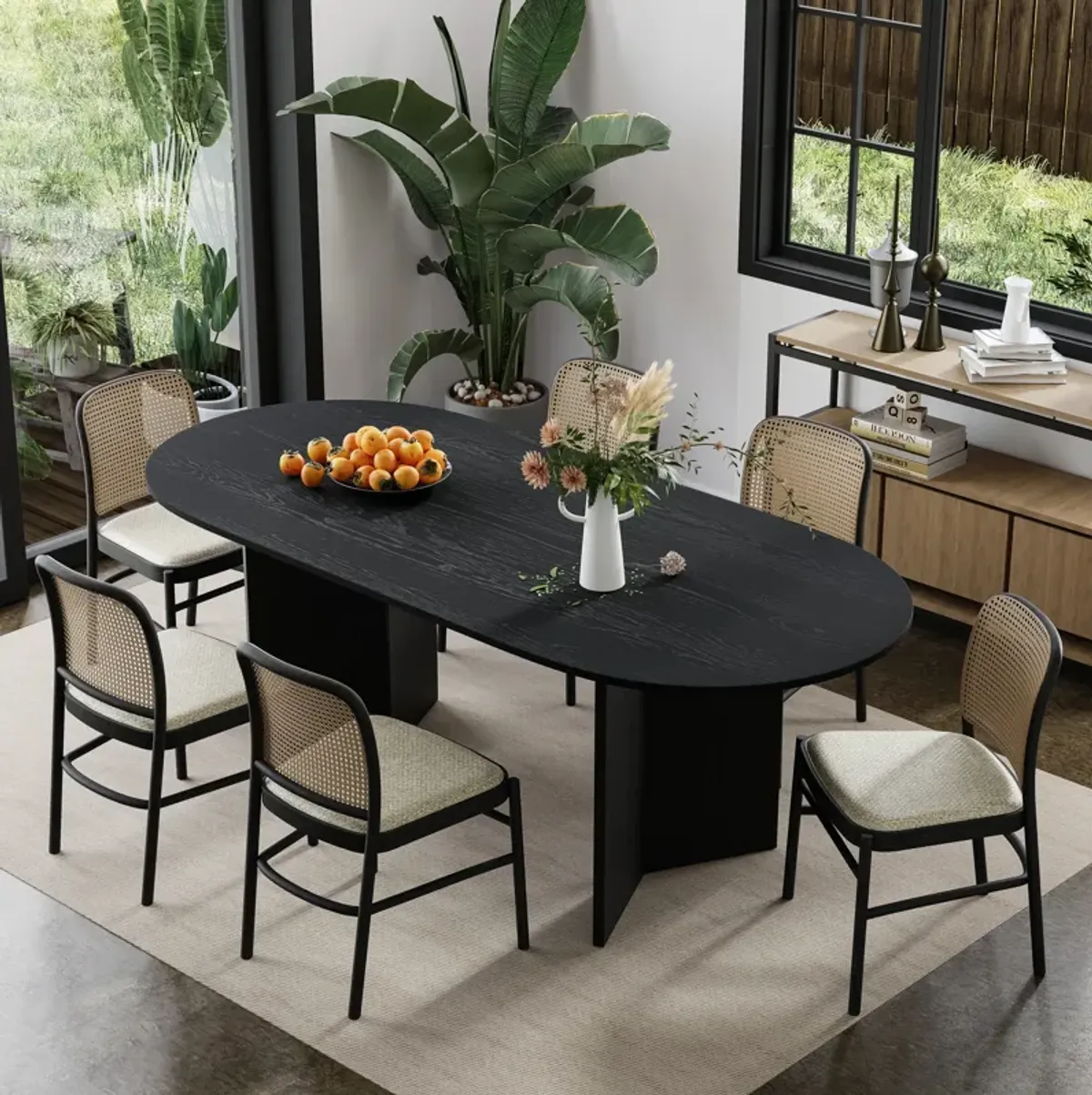 67 Brix Modern Black Oak Wood Oval Dining Table (Seats 6)