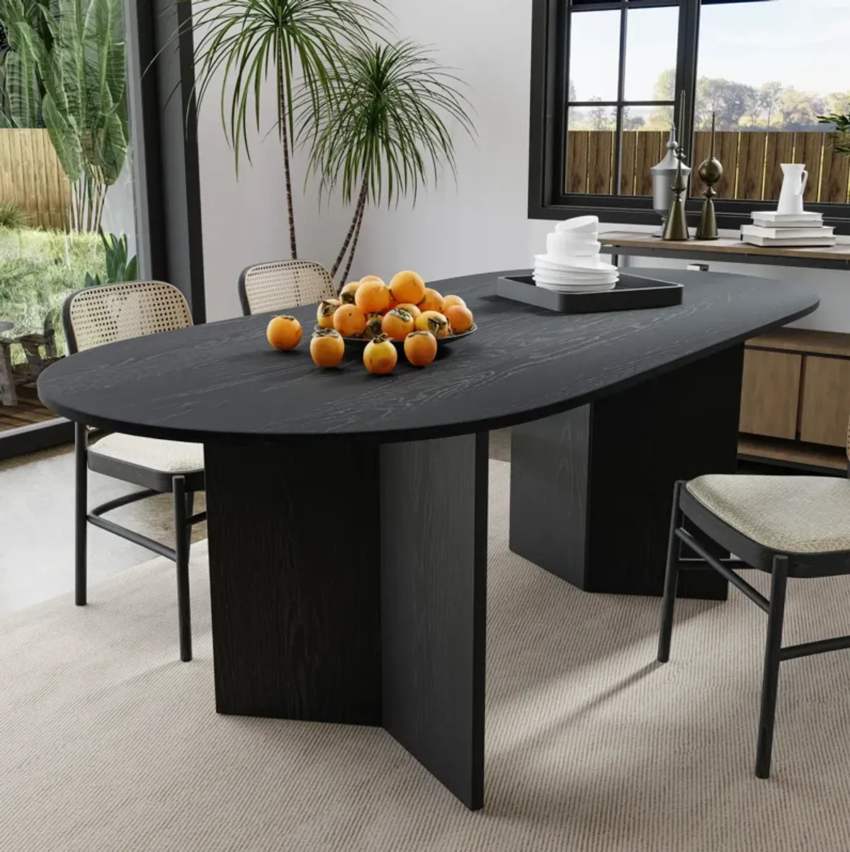 67 Brix Modern Black Oak Wood Oval Dining Table (Seats 6)