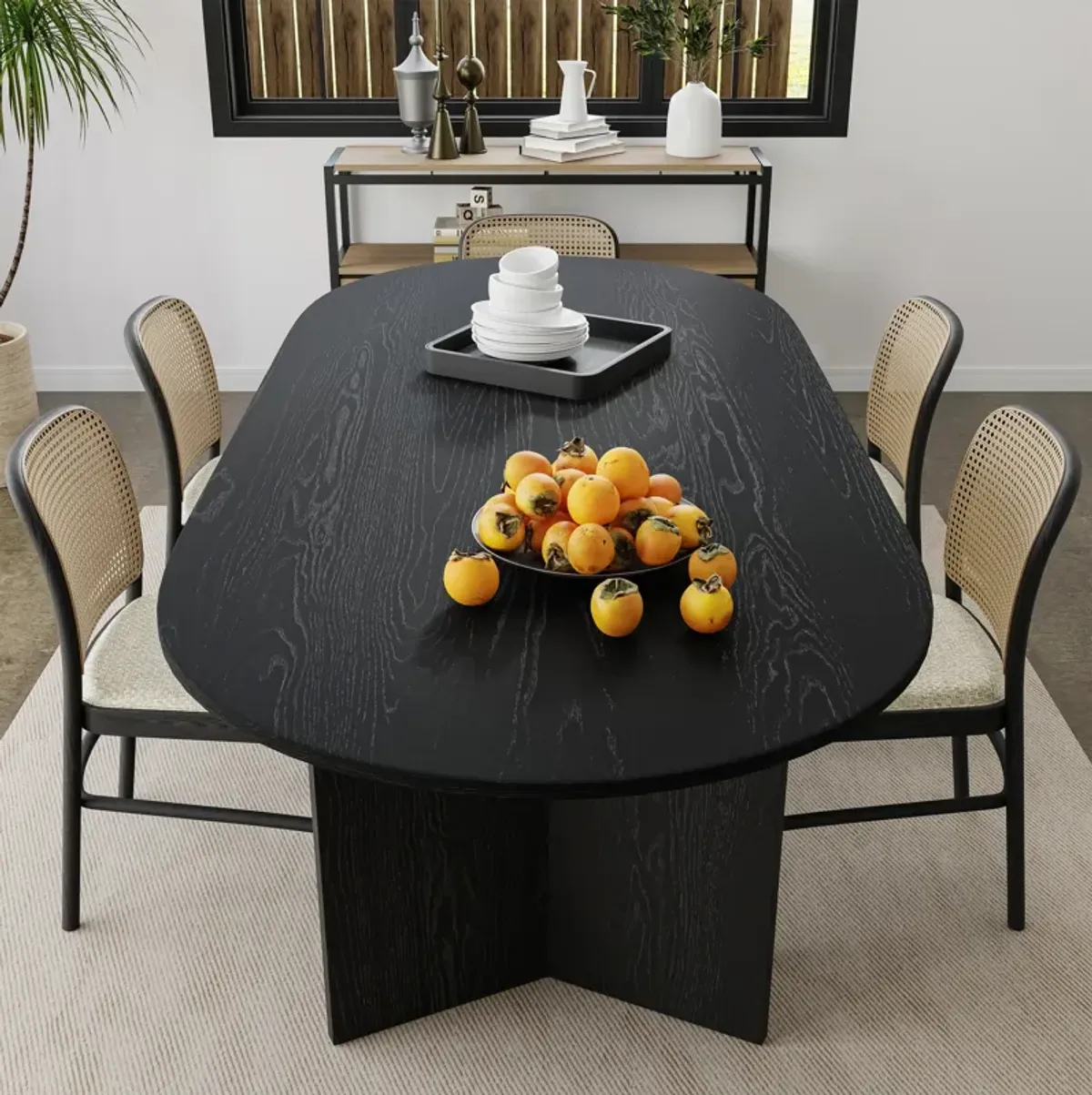 67 Brix Modern Black Oak Wood Oval Dining Table (Seats 6)