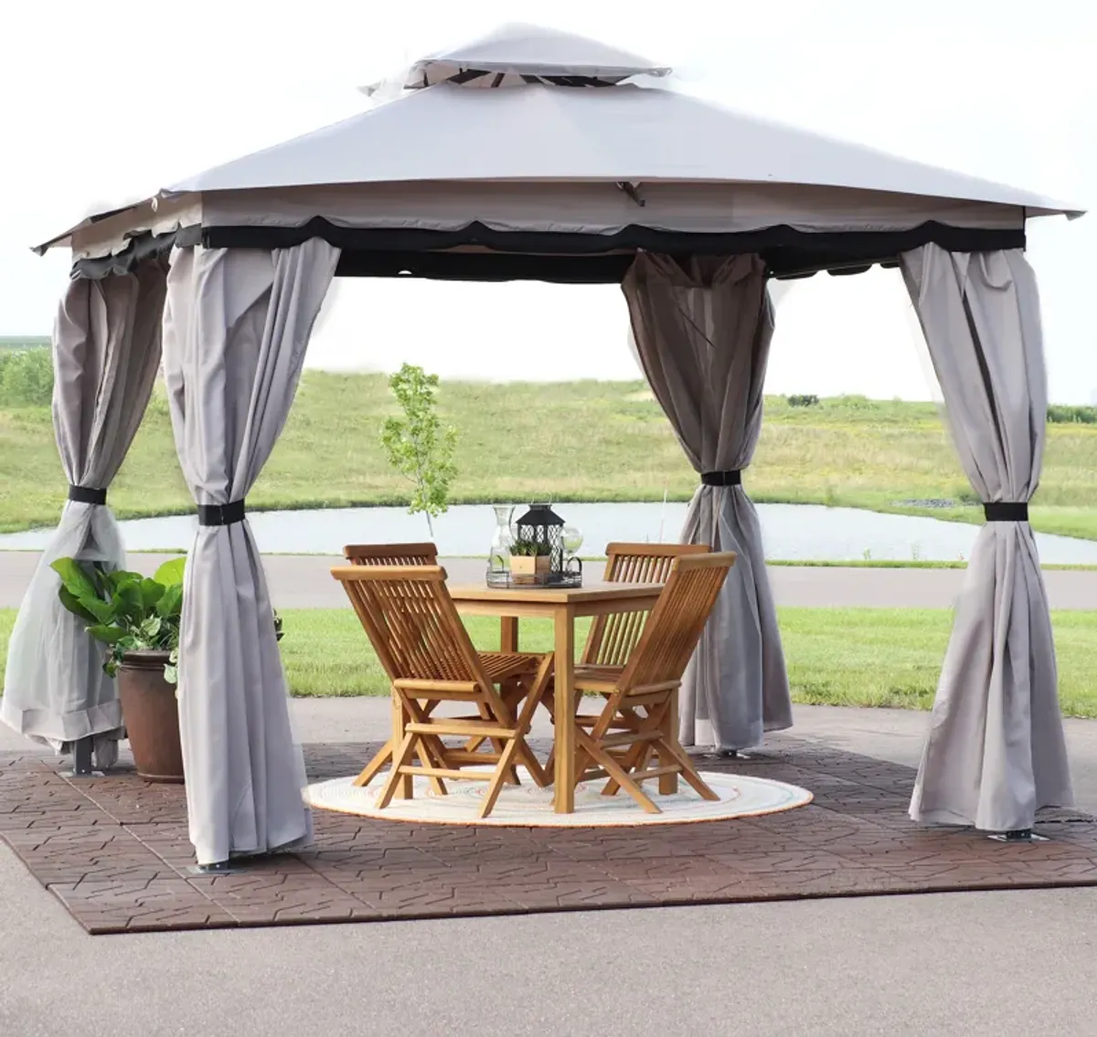 Sunnydaze 10 ft x 10 ft Soft Top Polyester Gazebo with Privacy Wall