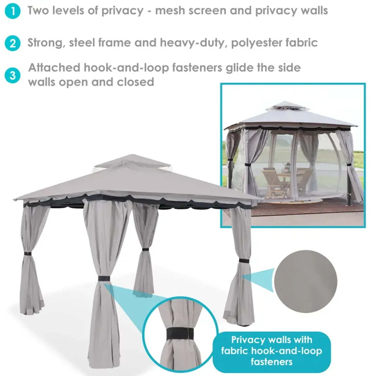 Sunnydaze 10 ft x 10 ft Soft Top Polyester Gazebo with Privacy Wall