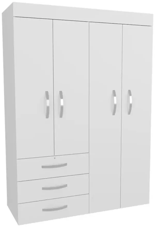 Hamilton Mobile Armoire, Double Door Cabinet, Three Drawers, Two Shelves, White