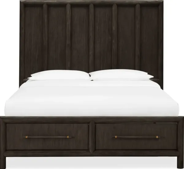 Dorsey Queen-size Wooden Two Drawer Storage Bed in Basalt Grey