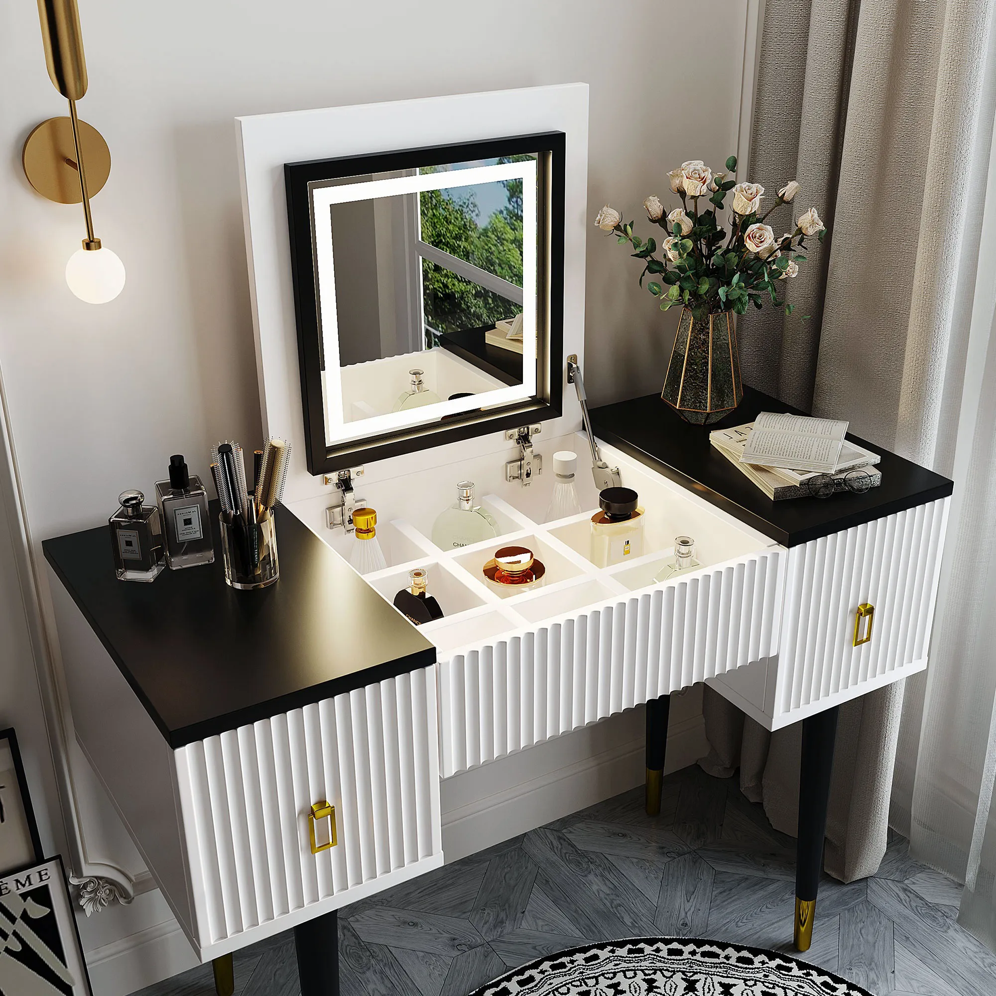 Merax Modern Vanity Table Set with Mirror