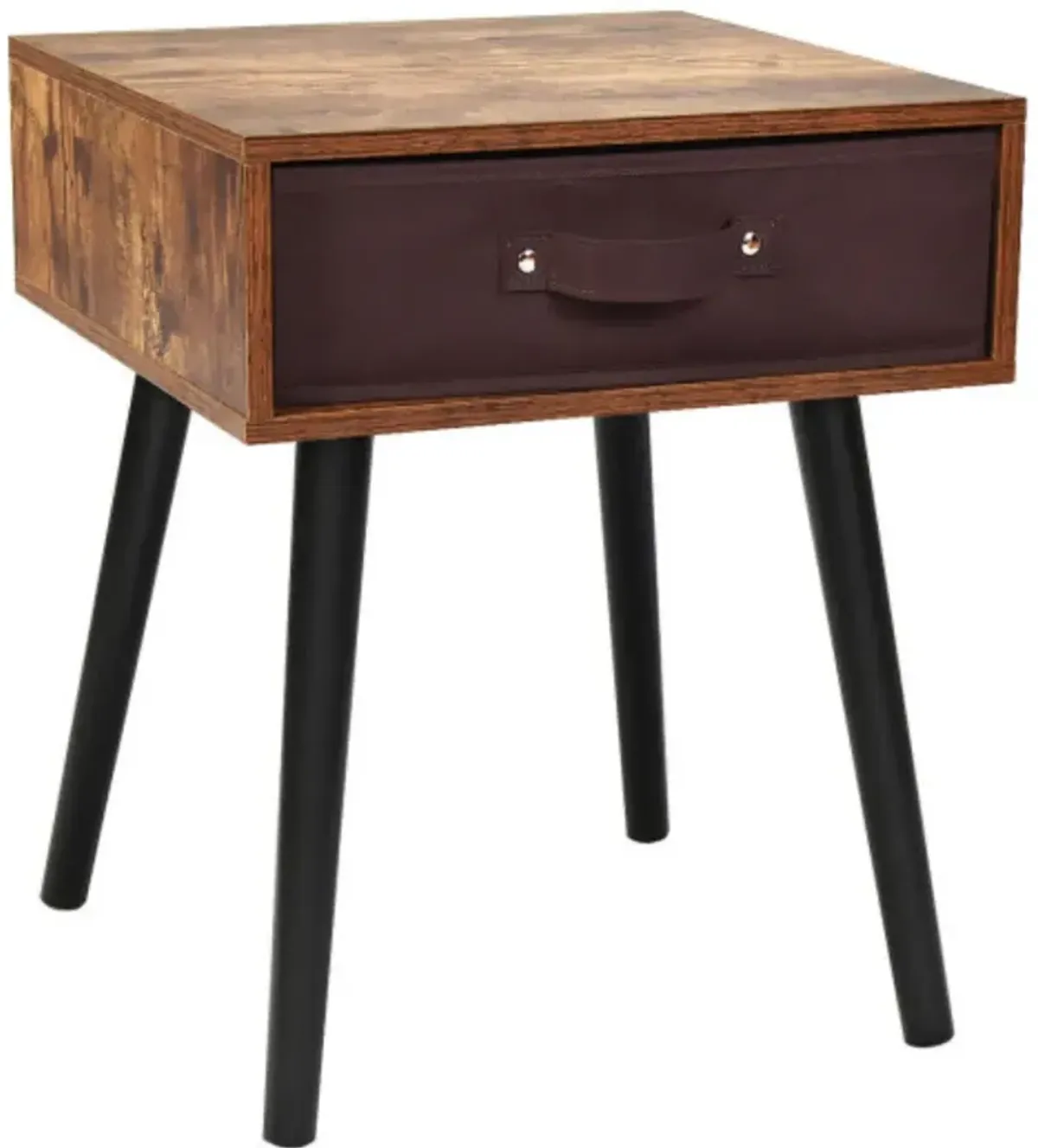 Mid-Century End Accent Bedside Table-Brown