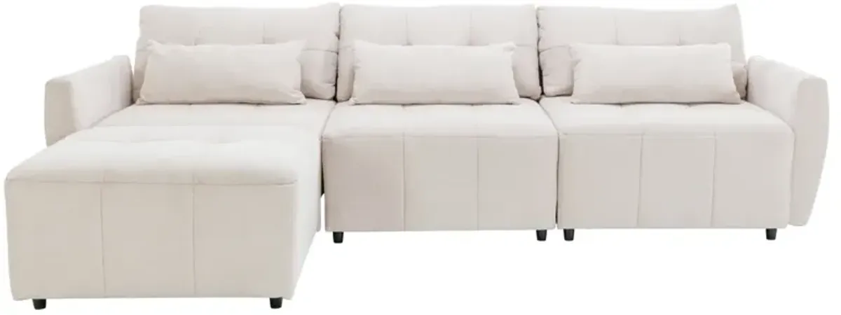 3-Seat Convertible L-Shaped Sofa with Movable Ottoman