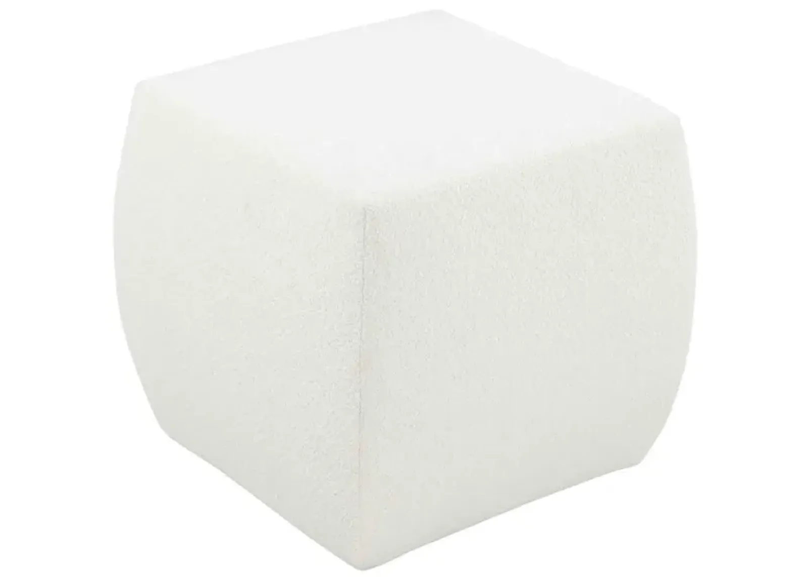 Kay 18 Inch Modern Ottoman, Plush Cubic Tufted, White Boucle Upholstery - Benzara