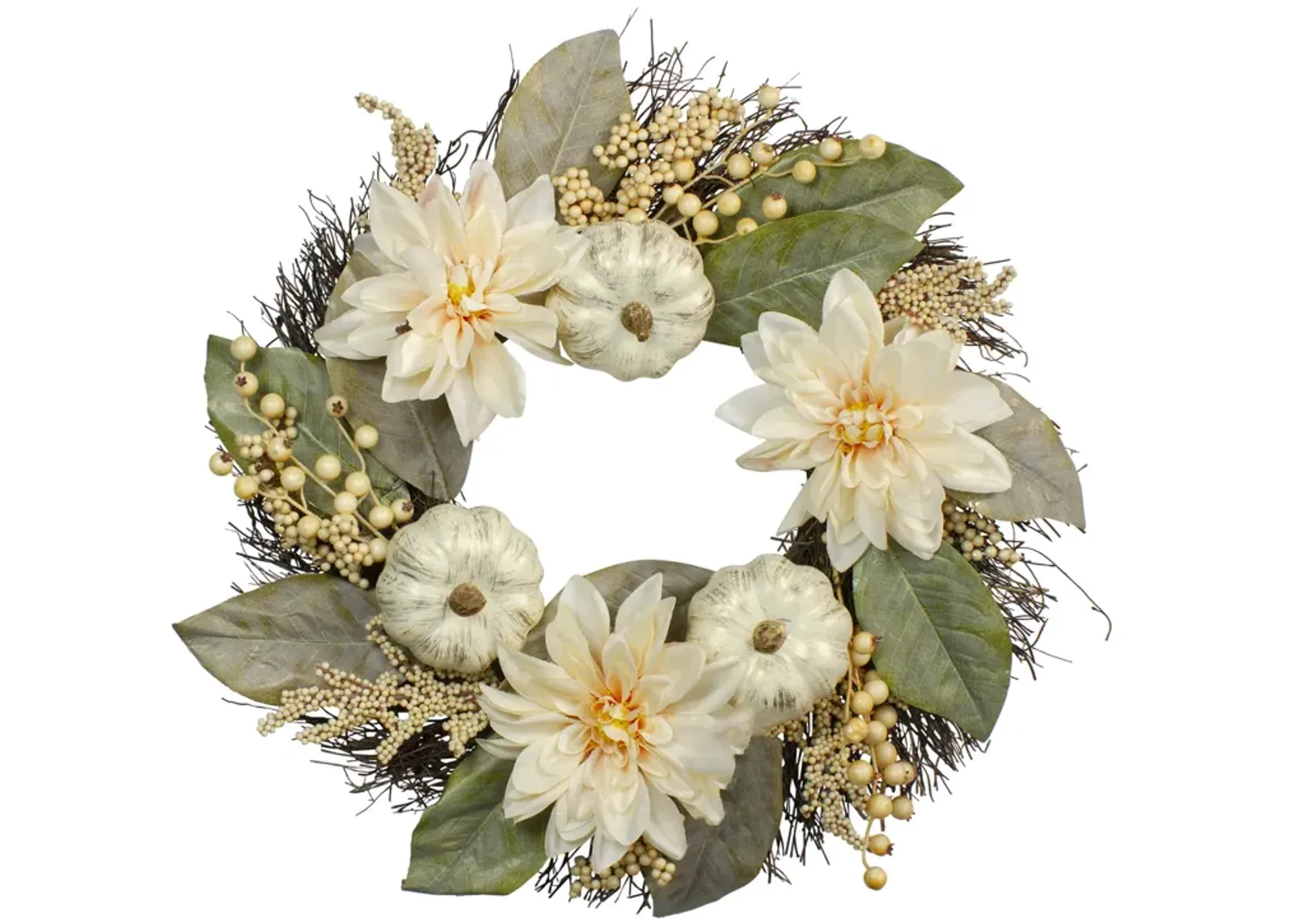 Dahlia and Pumpkin Fall Artificial Floral Wreath  22-Inch