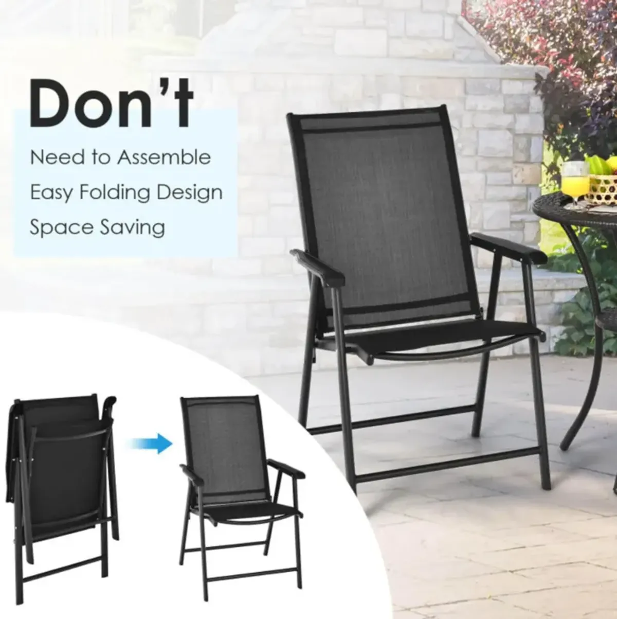 Hivvago Set of 2 Outdoor Patio Folding Chair with Ergonomic Armrests