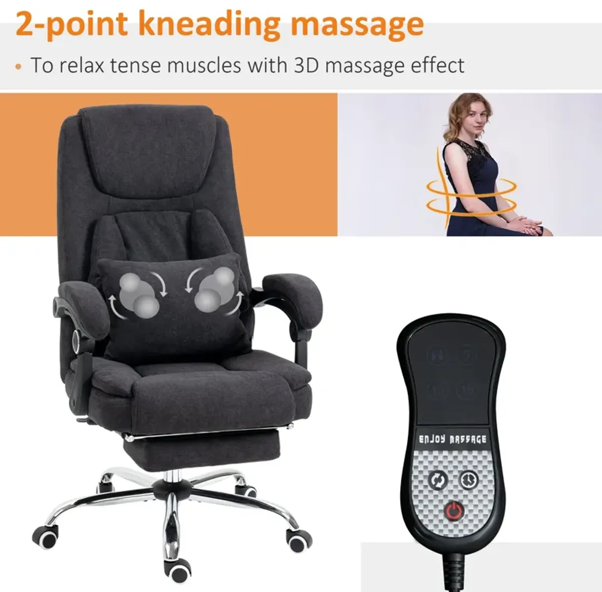 Black Office Comfort: 3D Kneading Massage Reclining Chair with Footrest