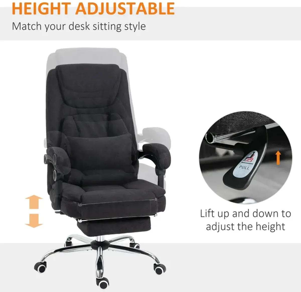 Black Office Comfort: 3D Kneading Massage Reclining Chair with Footrest