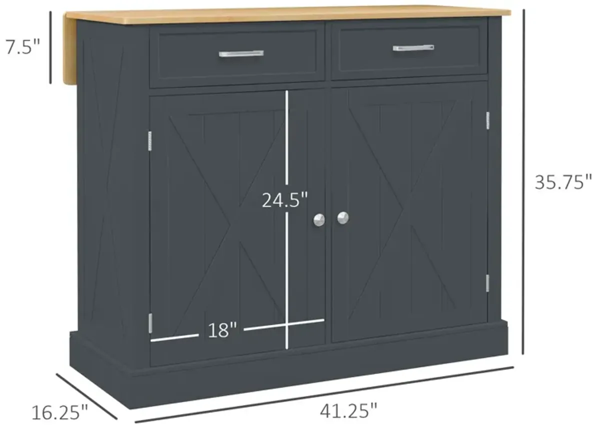 Rolling Kitchen Island with Drop Leaf Wood Breakfast Bar, Farmhouse Kitchen Cart with 2 Drawers, Adjustable Shelves for Dining Room