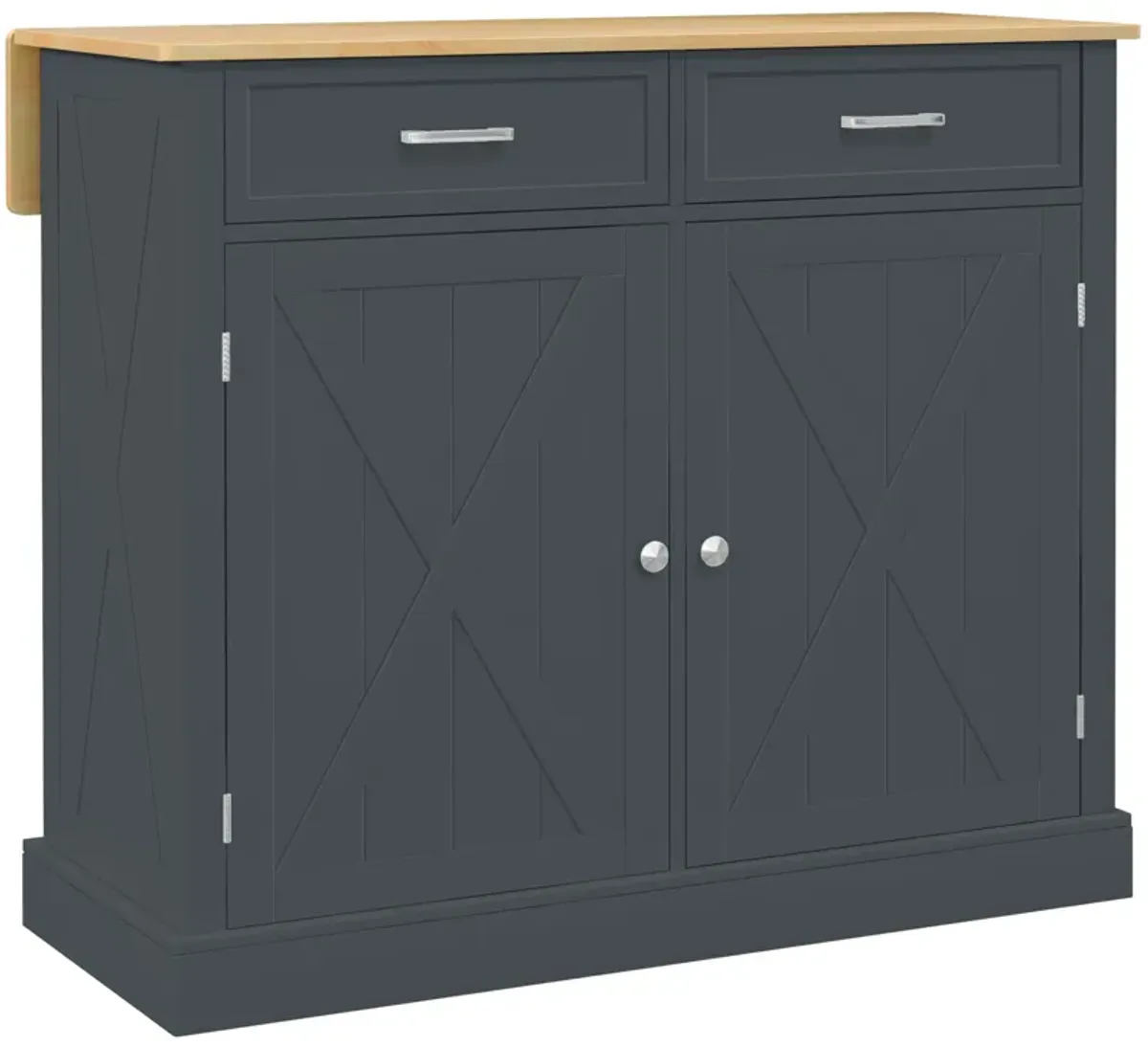 Rolling Kitchen Island with Drop Leaf Wood Breakfast Bar, Farmhouse Kitchen Cart with 2 Drawers, Adjustable Shelves for Dining Room