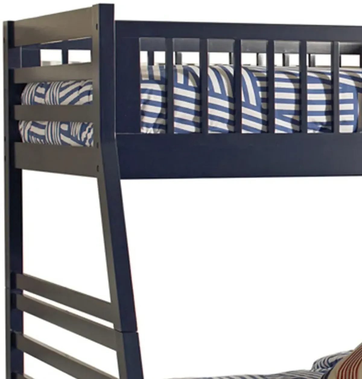 Wooden Twin Over Full Bunk Bed with Wheel Supported Bottom Drawers, Blue-Benzara