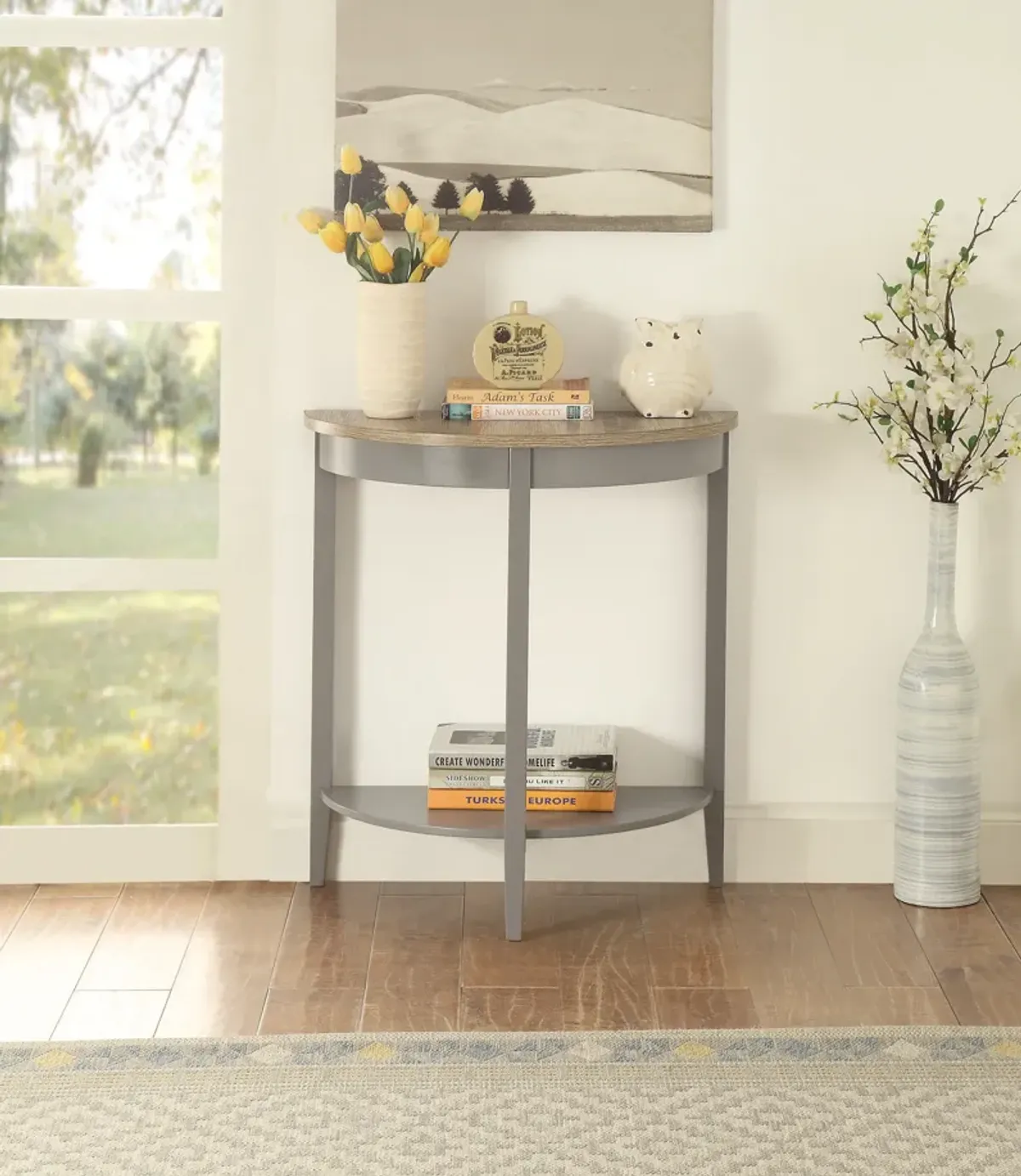 ACME Justino Console Table, Gray Oak & Gray