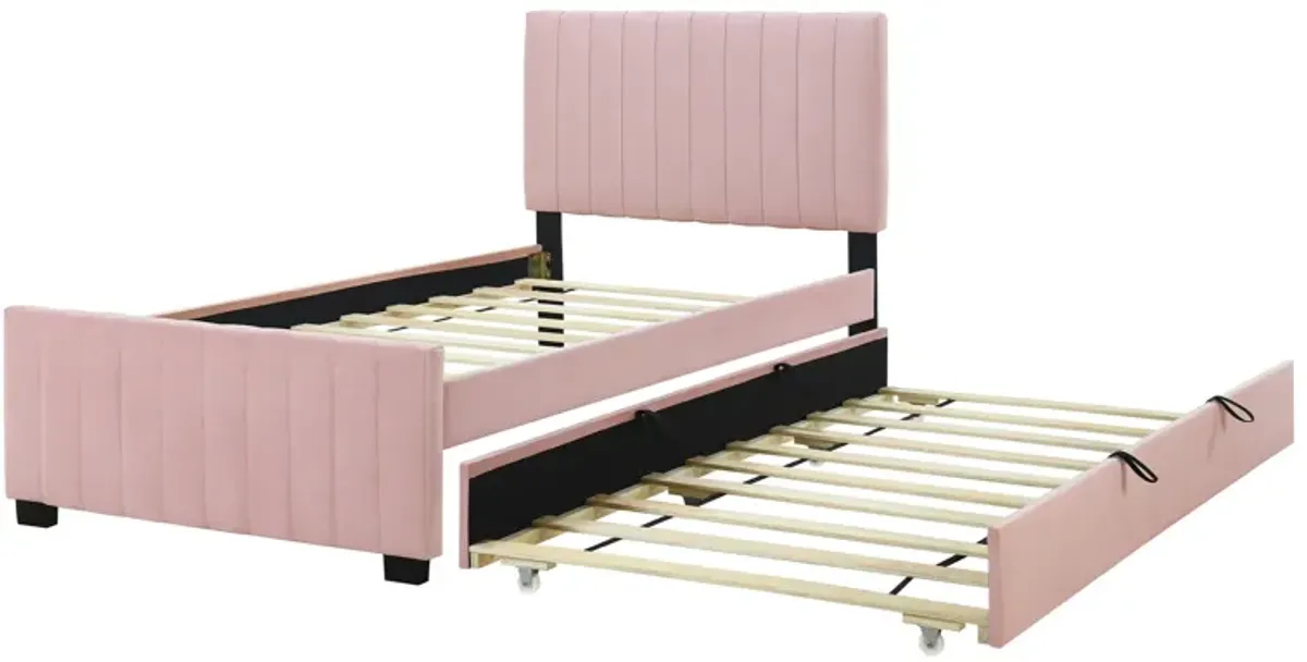 Merax Modern Upholstered Platform Bed with Trundle