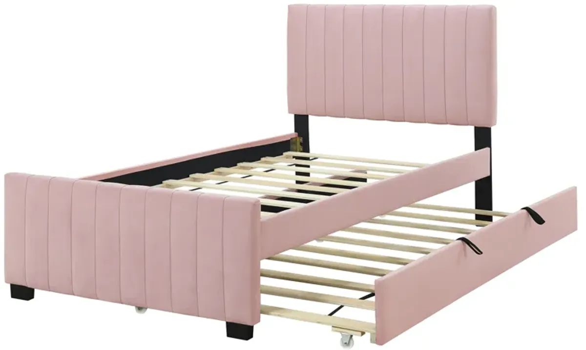 Merax Modern Upholstered Platform Bed with Trundle