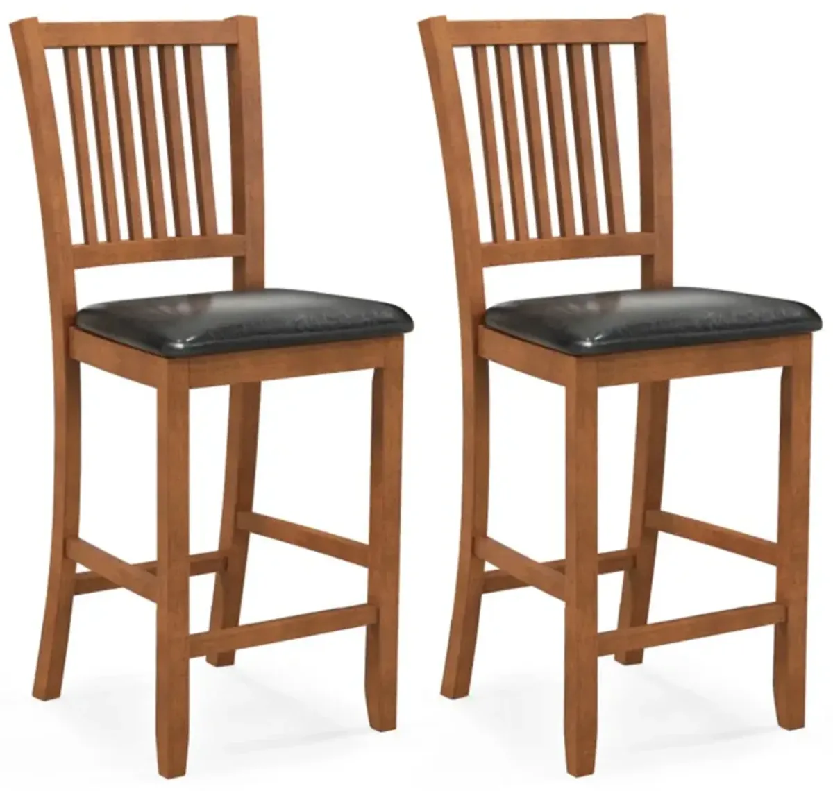 Hivvago 2-Piece Bar Chair Set Counter Height Bar Stool with Backrest-Walnut