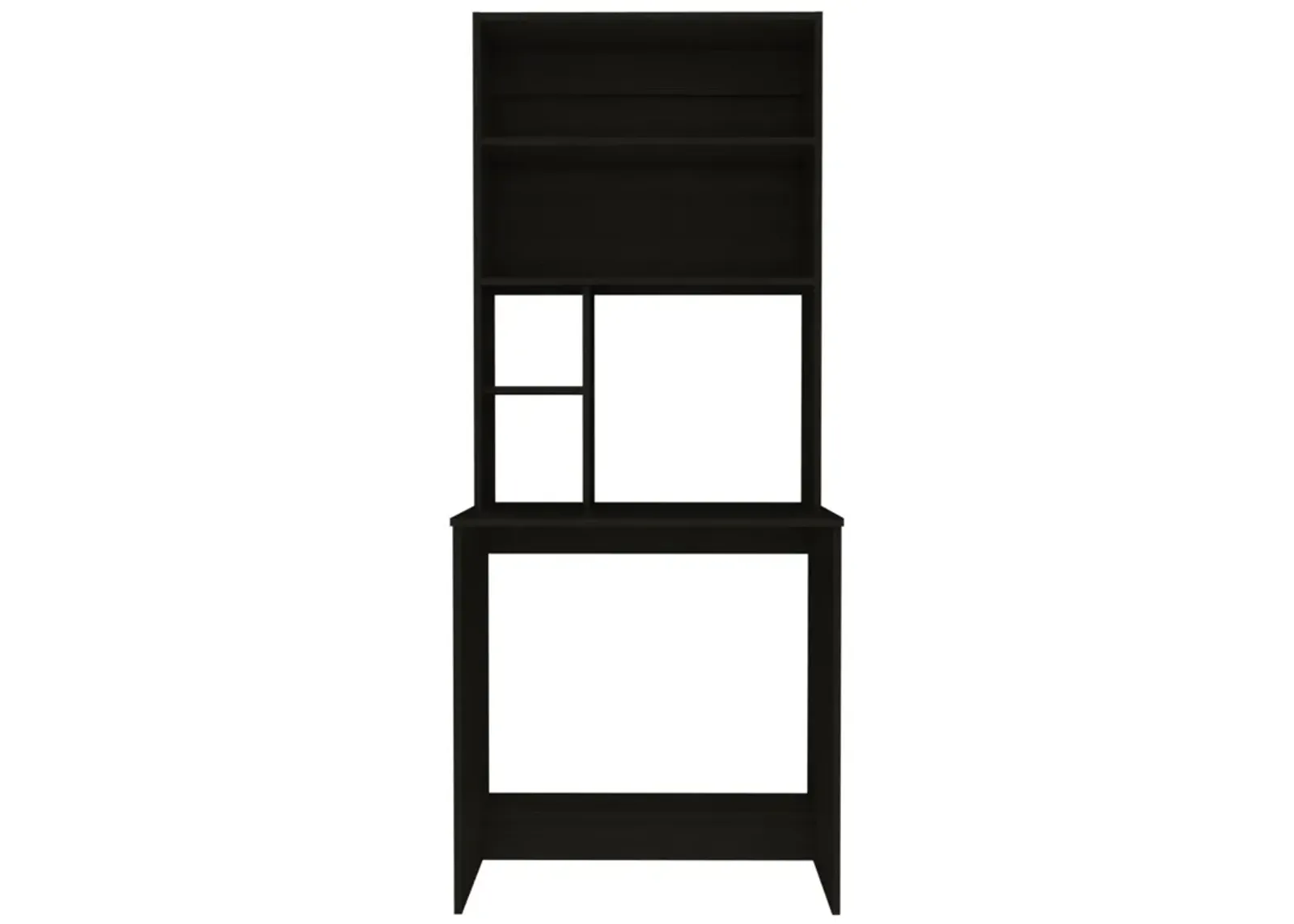 Compu Hutch Desk, Four Shelves, Writing Desk, One Lower Shelf - Black