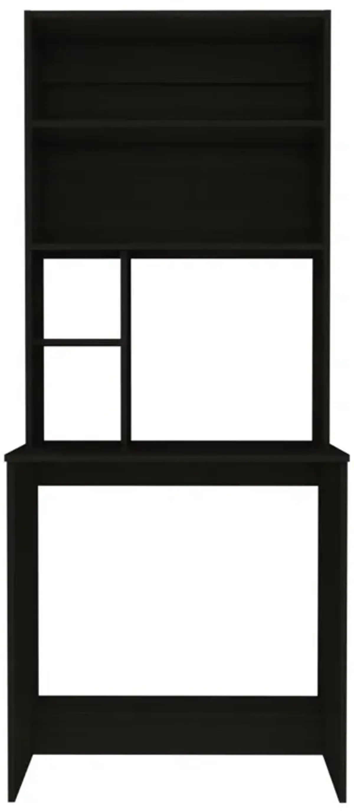 Compu Hutch Desk, Four Shelves, Writing Desk, One Lower Shelf - Black