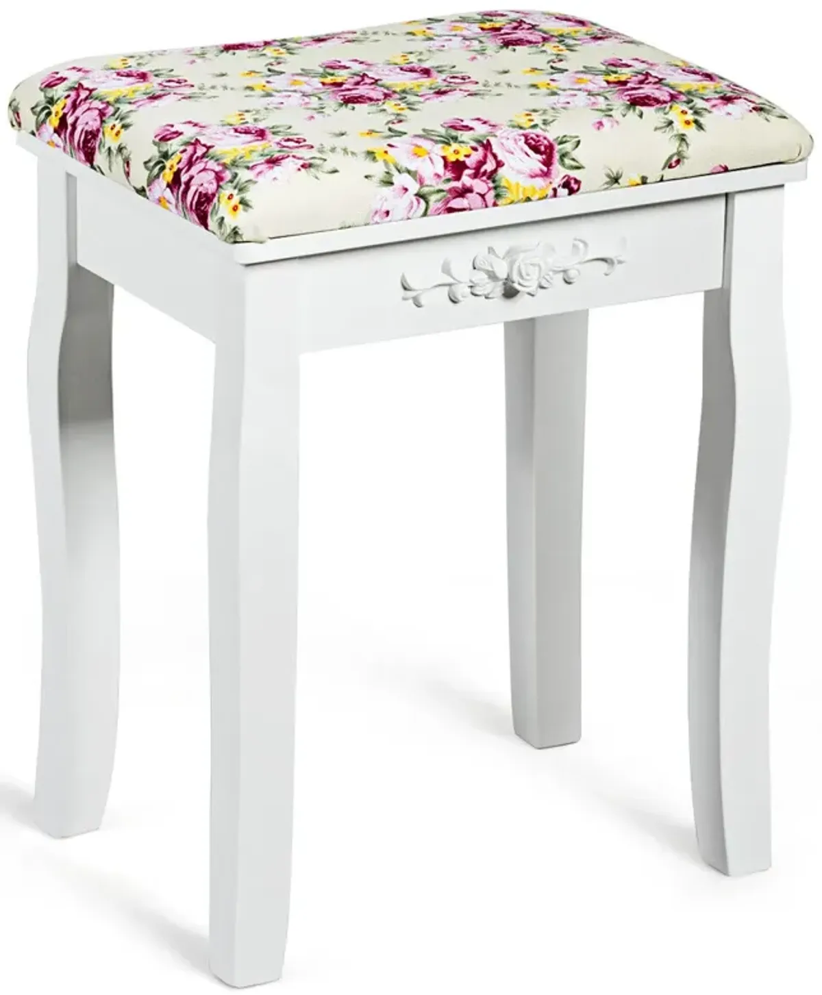 Vanity Wood Dressing Stool Padded Piano Seat with Rose Cushion