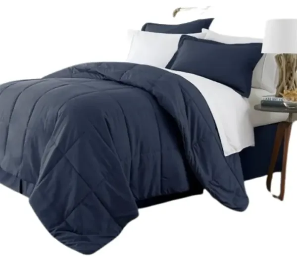 Hivvago King Navy Microfiber Baffle Box 6 Piece Reversible Bed in a Bag Comforter Set