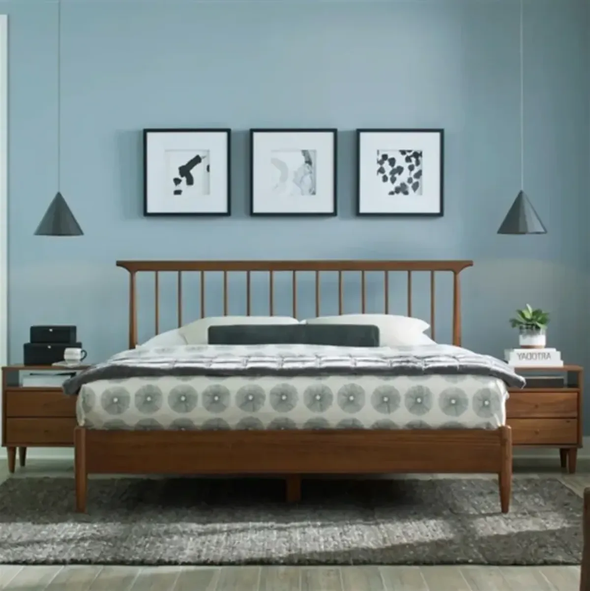 Mid-Century Platform Bed Frame With Stylish Headboard with Sturdy Support for Ultimate Comfort