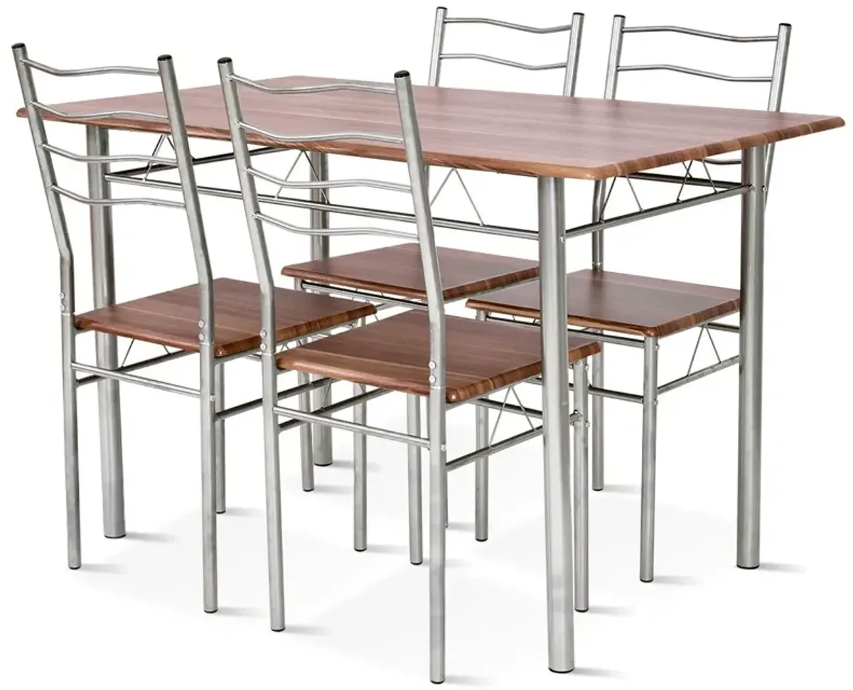 5 Pieces Wood Metal Dining Table Set with 4 Chairs