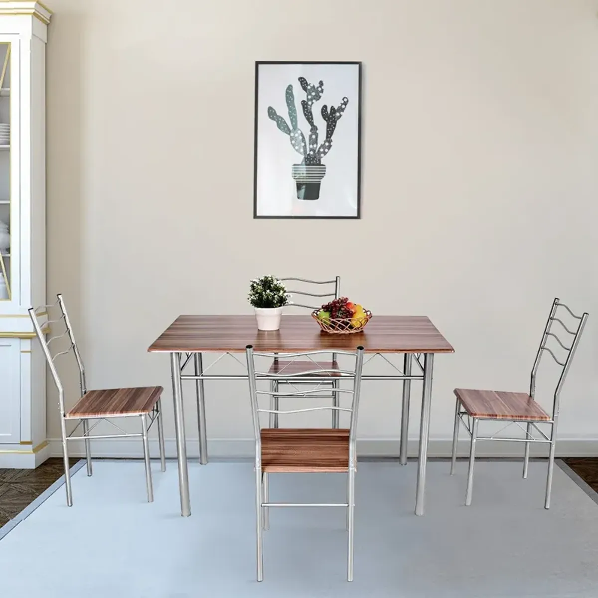 5 Pieces Wood Metal Dining Table Set with 4 Chairs