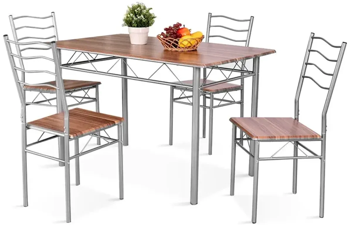 5 Pieces Wood Metal Dining Table Set with 4 Chairs