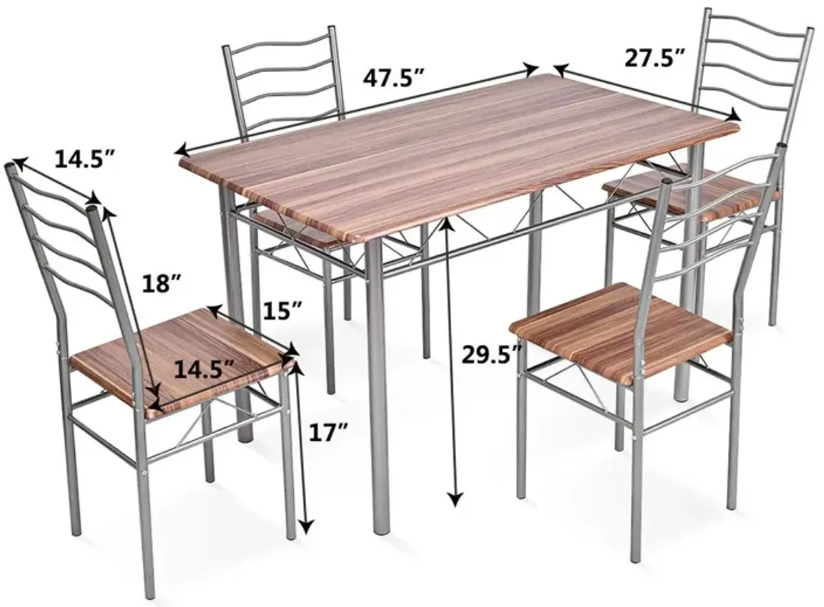 5 Pieces Wood Metal Dining Table Set with 4 Chairs