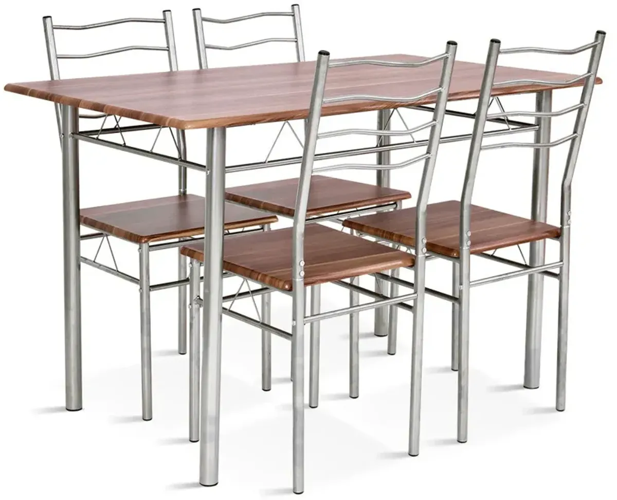 5 Pieces Wood Metal Dining Table Set with 4 Chairs