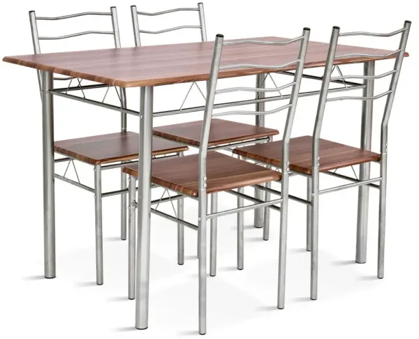 5 Pieces Wood Metal Dining Table Set with 4 Chairs