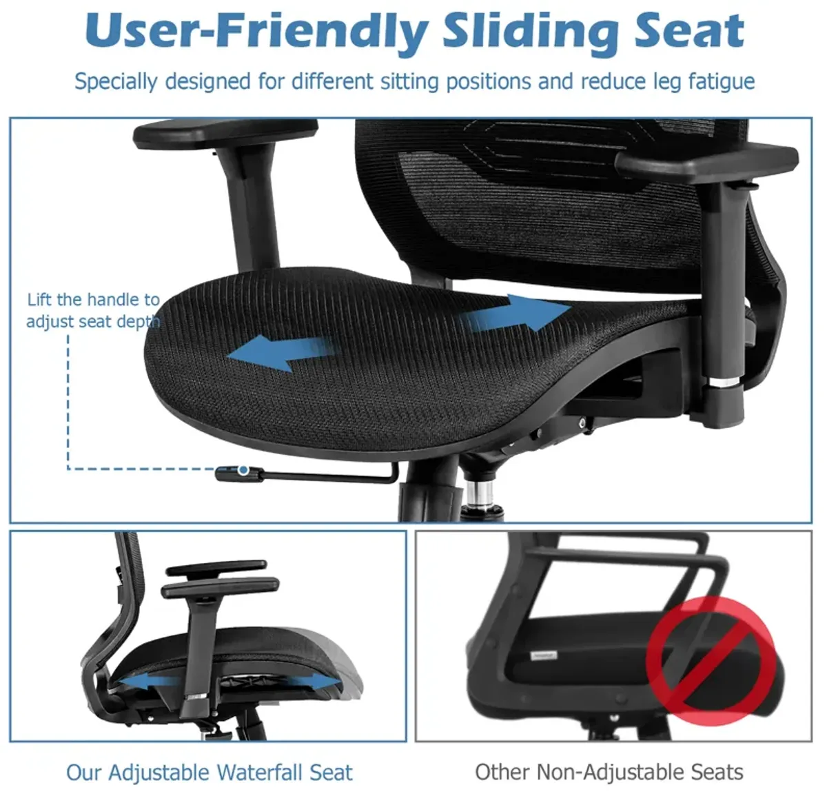 Costway Office Chair Adjustable Mesh Computer Chair with Sliding Seat & Lumbar Support