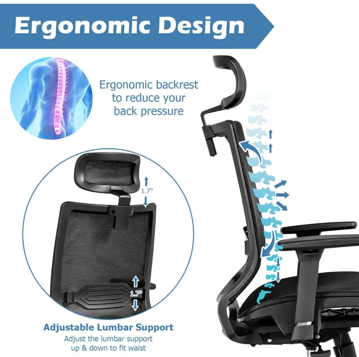 Costway Office Chair Adjustable Mesh Computer Chair with Sliding Seat & Lumbar Support