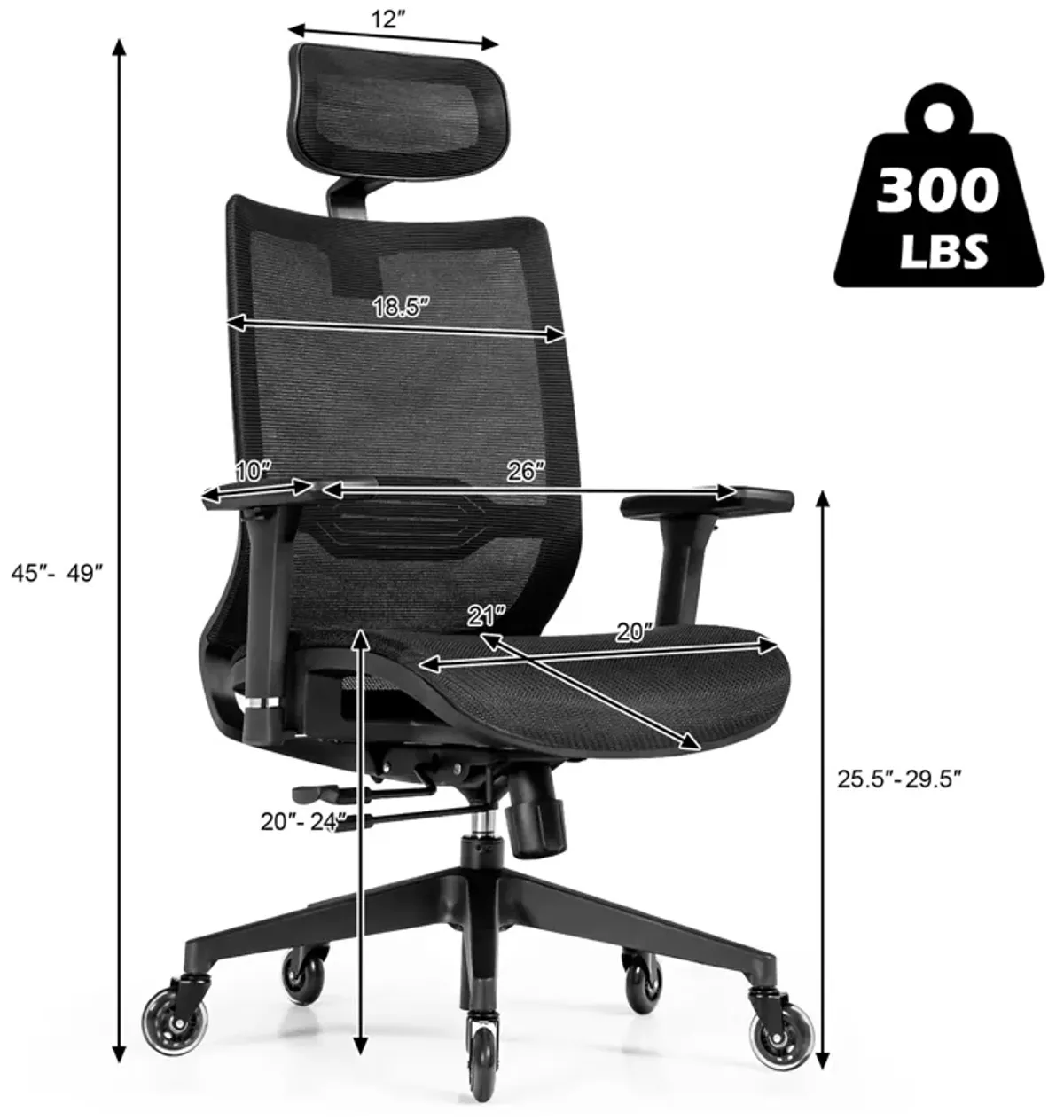 Costway Office Chair Adjustable Mesh Computer Chair with Sliding Seat & Lumbar Support