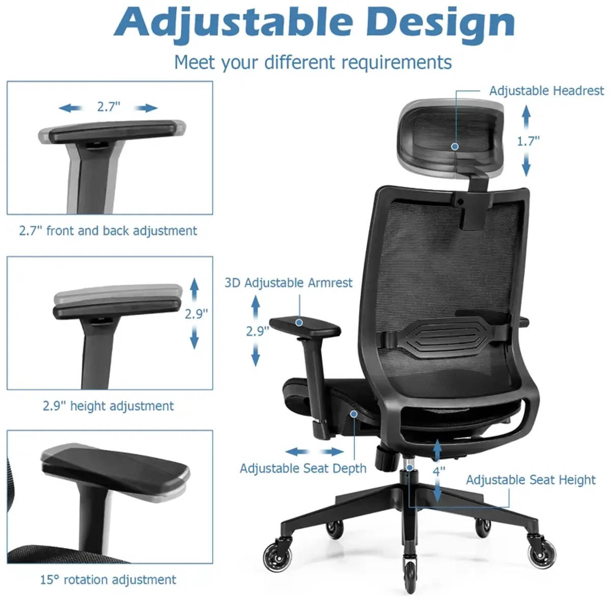 Costway Office Chair Adjustable Mesh Computer Chair with Sliding Seat & Lumbar Support