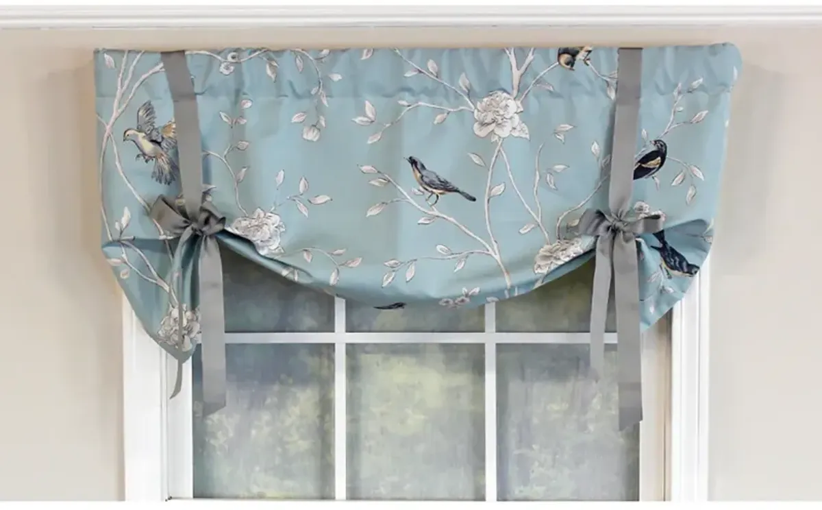 RLF Home Trend Bird Tie-Up Valance Hazel Blue. Coordination Ribbon Tie. 3" Rod Pocket 50"W x 21"L