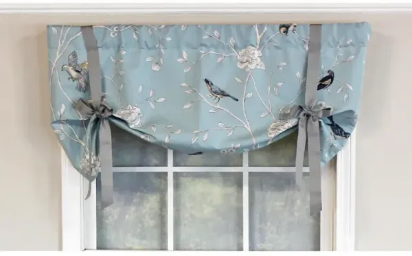 RLF Home Trend Bird Tie-Up Valance Hazel Blue. Coordination Ribbon Tie. 3" Rod Pocket 50"W x 21"L