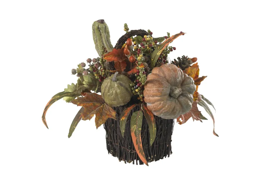 Nearly Natural 15-in Fall Pumpkin & Berry Table Arrangement