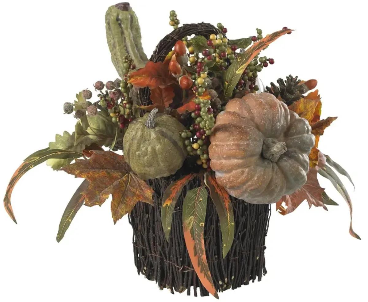 Nearly Natural 15-in Fall Pumpkin & Berry Table Arrangement