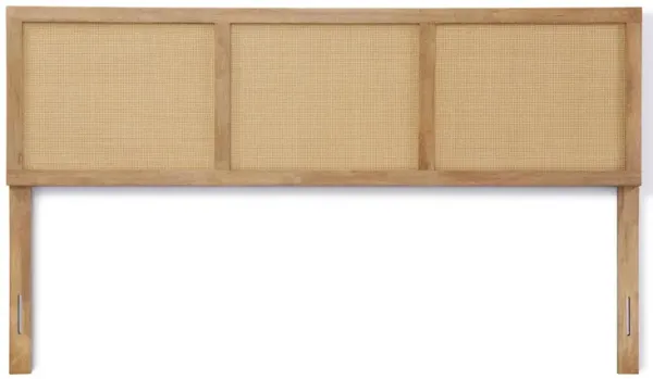 LuxenHome Natural Finish Rubberwood with Rattan Panels Headboard, King