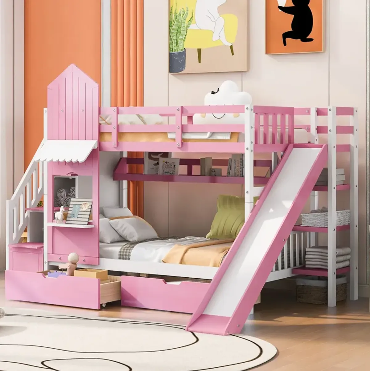 Merax Castle Bunk Bed with 2 Drawers