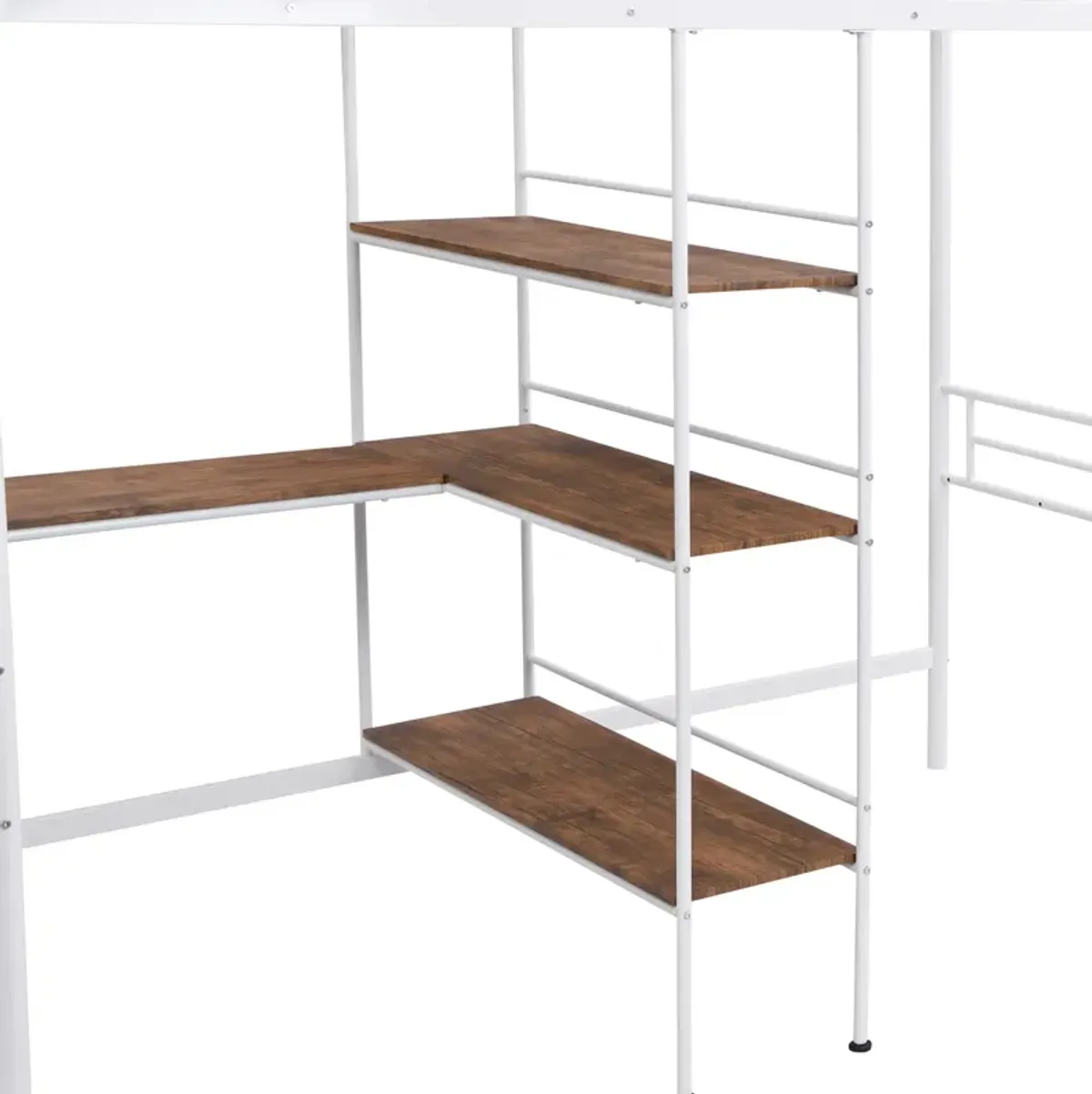 Twin Size Metal Loft Bed and Built-in Desk and Shelves